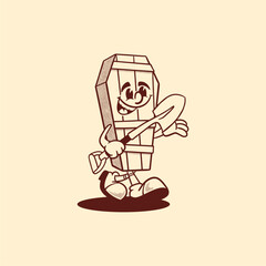 A halloween coffin cartoon character. Groovy, retro, mascot, icon, vintage, funny, comic, icon, vector, icon, illustration, logo, sticker, editable