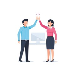 Fototapeta premium Celebrating Success A High Five in the Workplace - Teamwork and Achievement