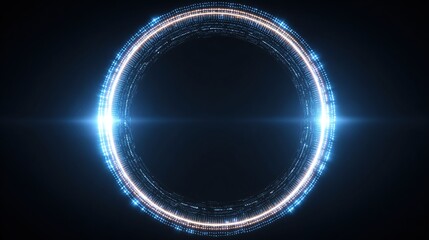 Circular, glowing, technological frame with light flares