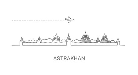 Fototapeta premium Astrakhan skyline Plane over the city.