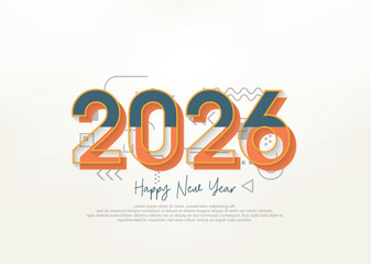 Simple design happy new year 2026 with scattered gold ribbon.