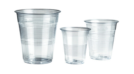 Three clear plastic disposable cups of varying sizes (6)
