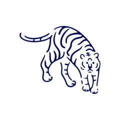 モノクロのトラ線画イラスト素材