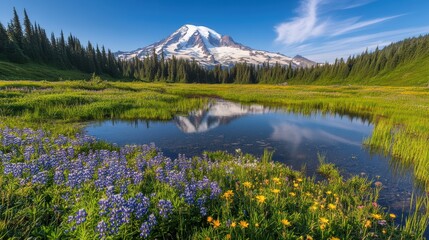 Mountain stream running through green valley
