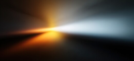 A dynamic abstract image showcases a dramatic interplay of orange and light blue hues, radiating from a central point against a dark backdrop.