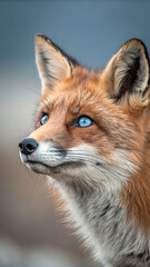 Fototapeta premium Red fox bright blue eyes detailed fur image