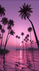 Palm silhouettes pink sunset ocean tree