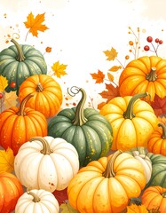 Autumn harvest pumpkins & leaves