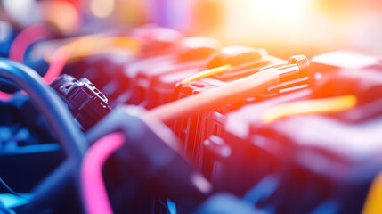 Close-up of Colorful Network Cables Connected to a Server