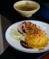 Thai chicken biryani with fried shallots and soup