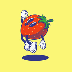 Vintage retro character of strawberry. Groovy style, mascot, carton, fruits, logo, icon, sticker, packaging, vector