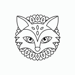 Fox Head Mandala Animal Outline Decorative Ornamental Pattern Design Vector Illustration