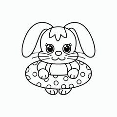 Bunny Rabbit Cute Animal Swim Ring Kids Fun Cartoon Outline Design Vector Illustration