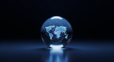 Fototapeta premium Digital World Map Inside a Glass Sphere.