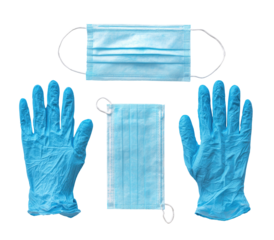 Pair of blue disposable gloves and two face masks (1)