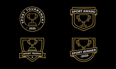 Set of minimalist trophy logo. Emblem symbol with trophy icon for sport tournament