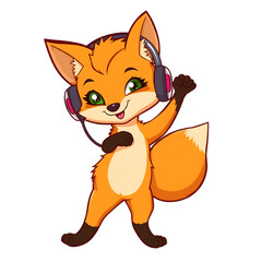 Obraz premium Fox Character Listening Music