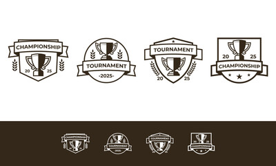 Set of classic trophy logo design. Championship symbol with badge, wheat, ribbon, and star concept
