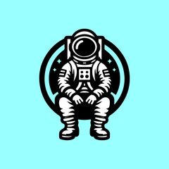 Astronaut in space suit sitting inside a circle illustration.