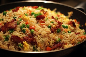 Delicious bacon fried rice served hot , Generative AI