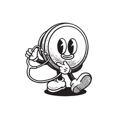Groovy stethoscope cartoon character with happy expression. Retro, vintage, vector, icon, sticker, logo, mascot, 70's, medical devices