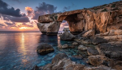 Dramatic coastal arch at sunrise