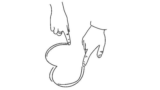 line art animation of two hands draw heart shape