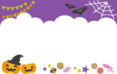 かぼちゃとお菓子のハロウィーンフレーム紫色