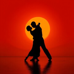 Silhouette of couple dancing at sunset