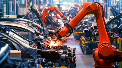 Robotic Arms Welding in an Automotive Assembly Line