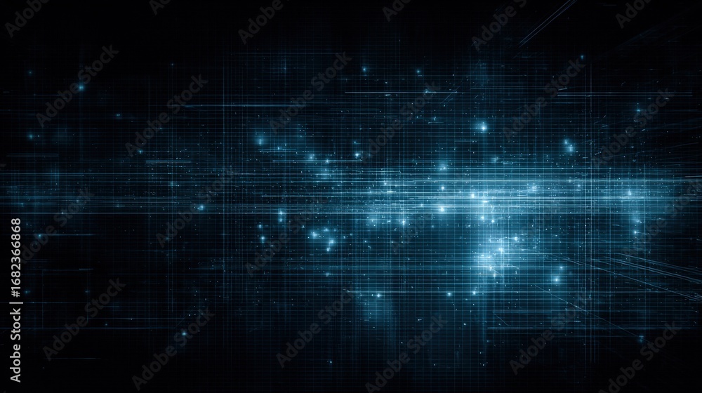 Poster abstract technology background with glowing lines and dots, representing connectivity, data flow, an