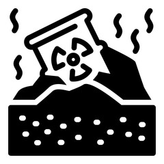 Dangerous Radioactive Waste Spill in Soil Vector Icon. A Warning, Black and White Graphic for Environmental, Nuclear, and Pollution Related Concepts