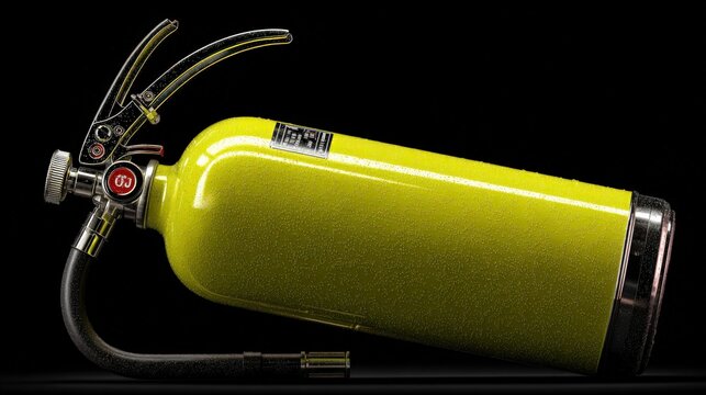 Yellow Fire Extinguisher Isolated on Black Background: Safety Equipment for Fire Suppression and Prevention