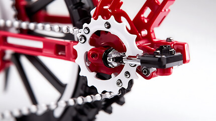 Obraz premium Close-up of a Red and White Bicycle Gear Mechanism