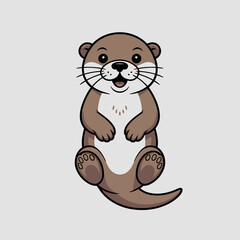 Cute cartoon otter sitting and smiling with open mouth