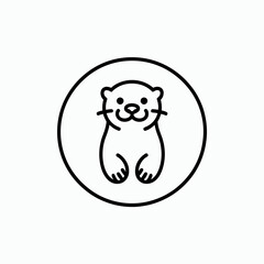 Cute otter face icon in a circle simple line art design