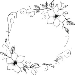 Line art business card template for cosmetic company with floral border, minimal doodle design