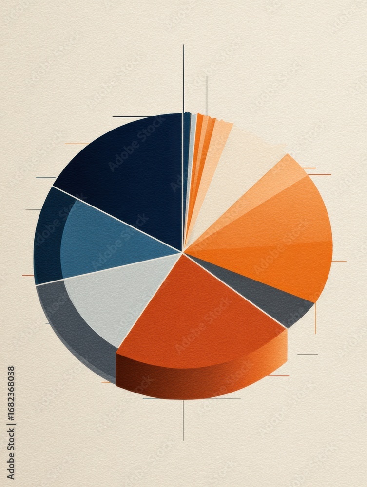 Poster colorful pie chart displaying data distribution in an abstract design with sharp angles and vivid hu