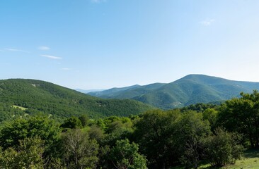 mountain landscape with blue sky and clouds