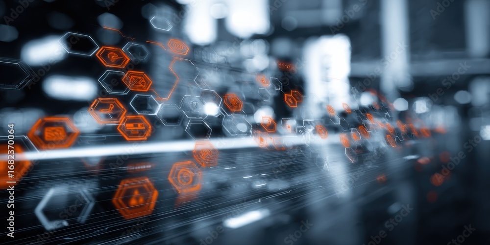 Aufkleber abstract data stream visualization with interconnected hexagonal icons, representing digital network