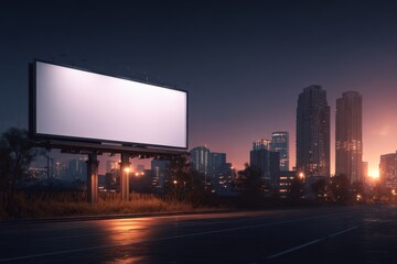 Blank Billboard at Dusk in Cityscape, Advertisement Opportunity, Mockup Template for Marketing Campaigns