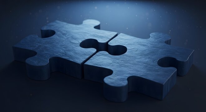 Two large, white puzzle pieces fitting together perfectly on a clean background, for partnership and solutions