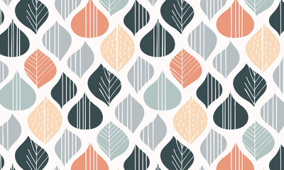 Abstract Scandinavian Leaf Seamless Pattern, Modern Geometric Botanical Background with Textured Leaves