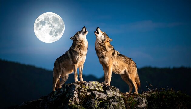 Wolves howling at the moon (1) - Powered by Adobe