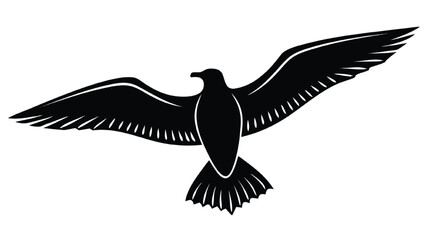 Fototapeta premium Black Silhouette of a Seagull in Flight on White Background