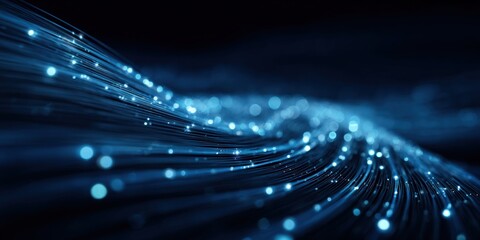 Abstract blue light trails background depicting data streams, technology, connection, network, and communication concept