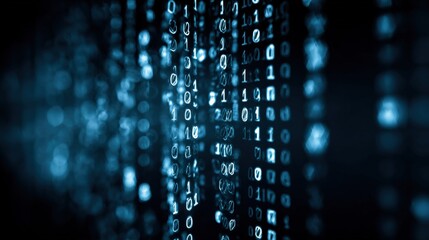 Obraz premium Digital Rain: Abstract Binary Code Background for Technology, Security and Data Concepts, Featuring Blue Tones