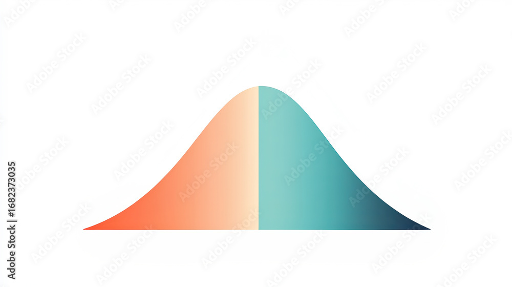 Poster a symmetrical bell curve split into two colors, representing a distribution, possibly related to dat