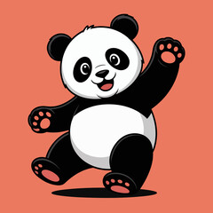 Cute cartoon panda waving and dancing happily with a cheerful expression