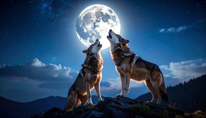 Wolves howling at the moon